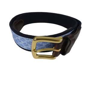 Vineyard Vines Fish Pattern Leather Belt Made in USA Men's Size 38